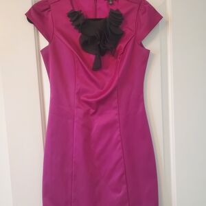 Jacob Fuchsia Mini Dress with Black Ruffle Detail